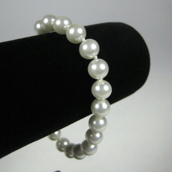 Imitation Pearl Beaded Bracelet 8 Inch Vintage STYLE Goldtone Women Jewelry - Picture 1 of 4